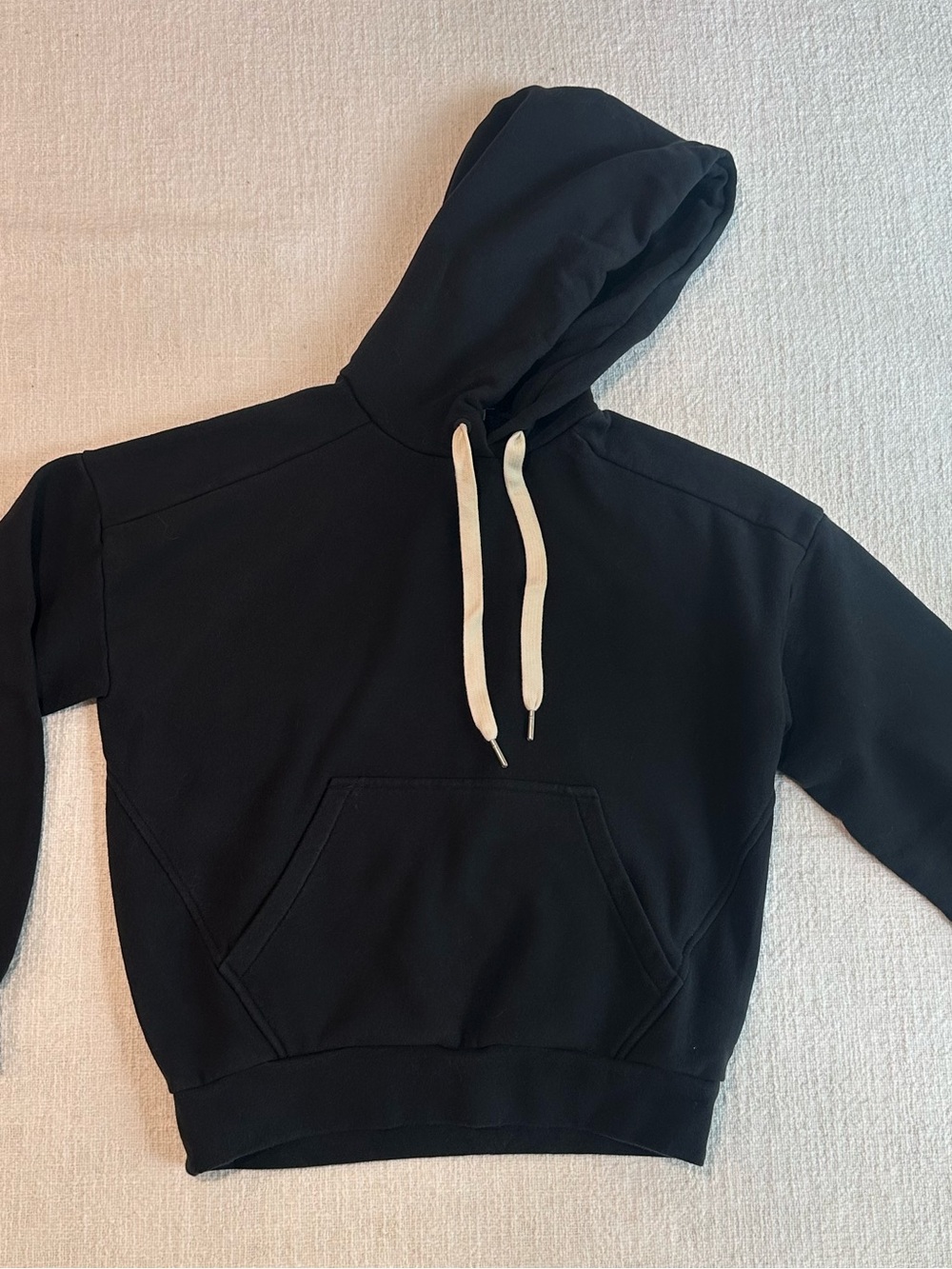 rag & bone Black Hoodie with Cream Drawstrings